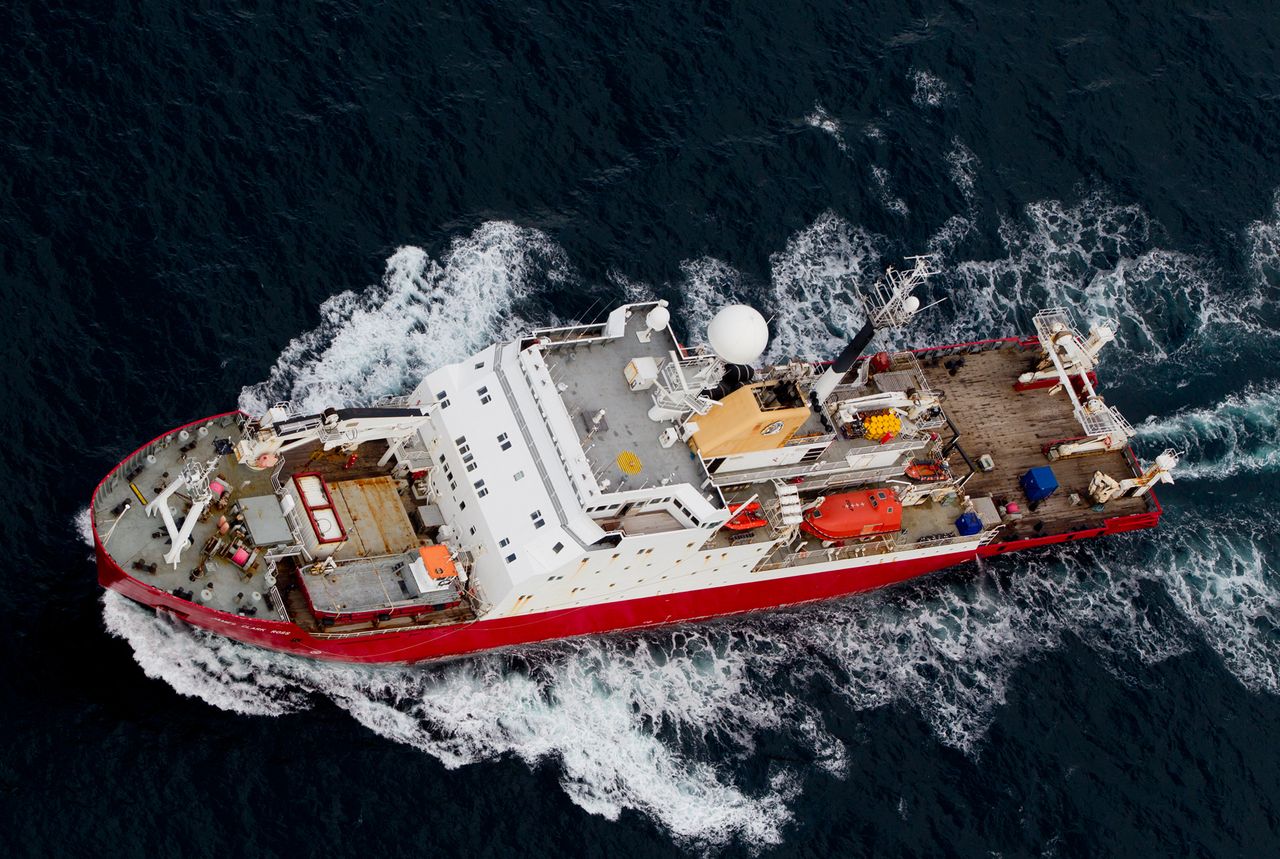 A large ship in the water.