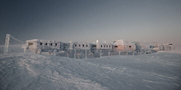 Halley VI Research Station on the Brunt Ice Shelf during winter