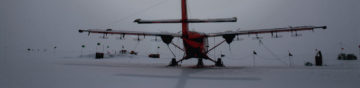 BAS aeroplane on top of a snow covered slope