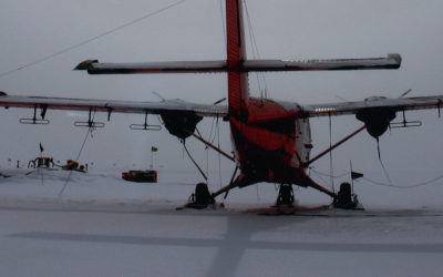 BAS aeroplane on top of a snow covered slope