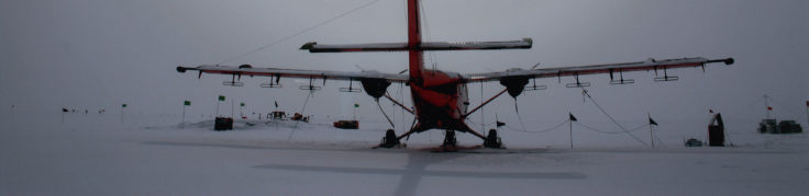 BAS aeroplane on top of a snow covered slope