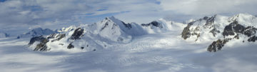 A view looking east across the Antarctic Peninsula during a flight back to Rothera Station from Fossil Bluff