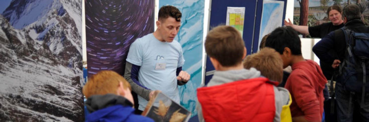 Huw Griffiths talks 'polar marine beasties' to children at a public exhibition