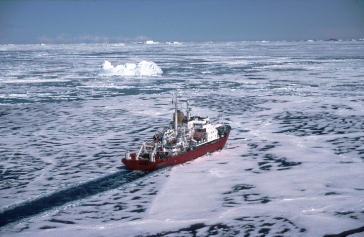 RRS James Clark Ross in Marguerite Bay shortly after leaving Rothera Research Station