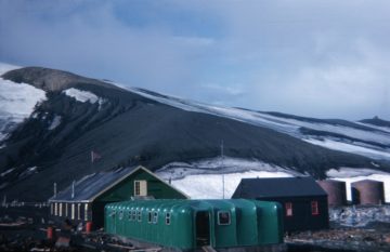 Base B, Deception Island, showing new plastic building (Priestley House), 1967. (Photographer: Derek Gipps; Archives ref: AD6/19/3/C/B9)