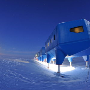 Winter image of the Halley VI Research Station on the Brunt Ice Shelf in Antarctica