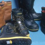 Antarctic Clothing Pictures Footwear, L-R , RBLT, Rigger boot, Plastic Field Boot, Mukluk, Leather Field Boot, Wellington Boot.