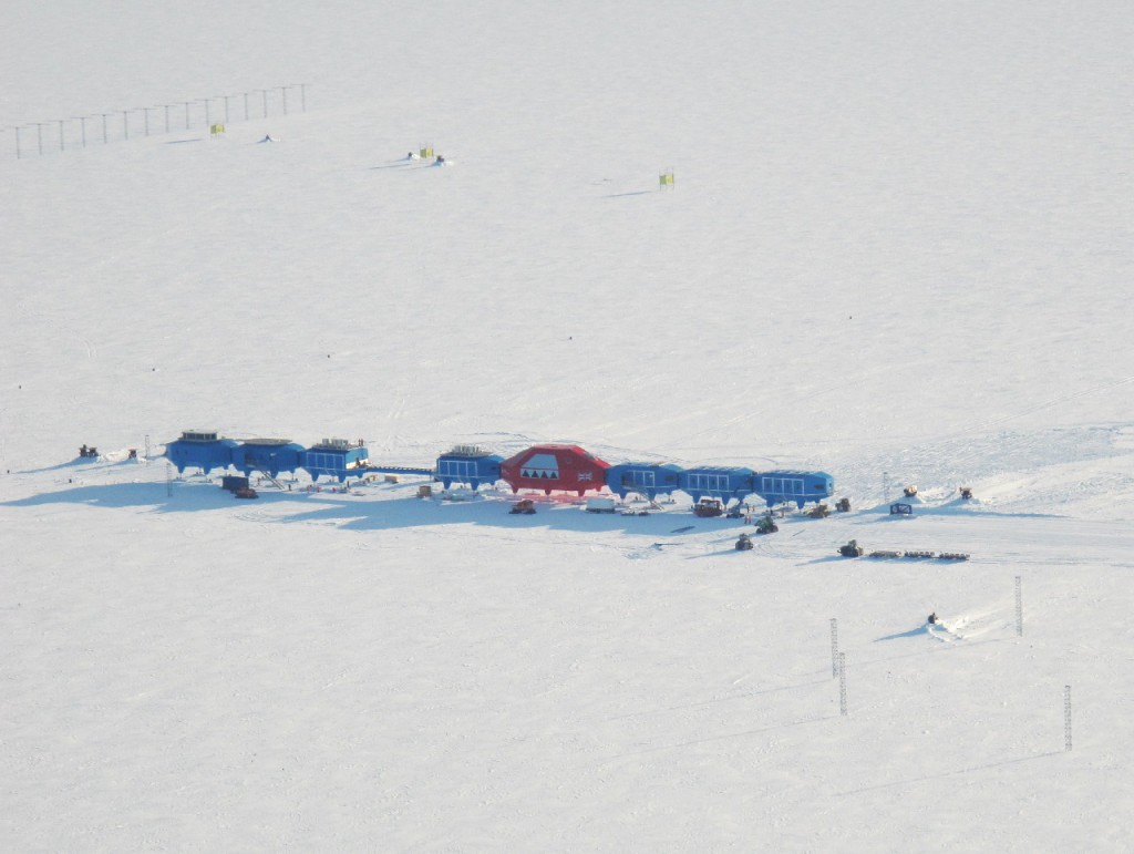 Aerial view of Halley VI Research Station on the Brunt ice shelf Antarctica