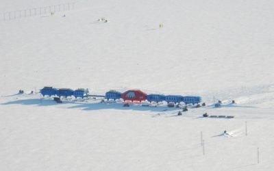 Aerial view of Halley VI Research Station on the Brunt ice shelf Antarctica