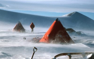 Field camp in blowing snow