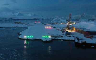 Rothera Runway showing the landing lights