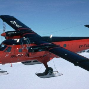 BAS Twin Otter Aircraft in flight over the Antarctic Peninsula