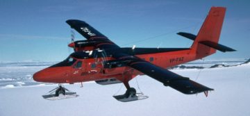 BAS Twin Otter Aircraft in flight over the Antarctic Peninsula