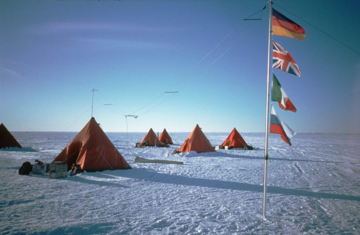 A group of tents on the snow
