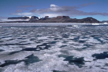 Melting sea icewith melt pools and snow-free terrain, Antarctic Peninsula.