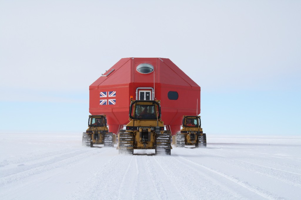 Module A being towed to Halley VI site - rear elevation