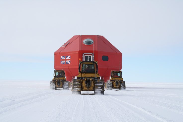 Module A being towed to Halley VI site - rear elevation