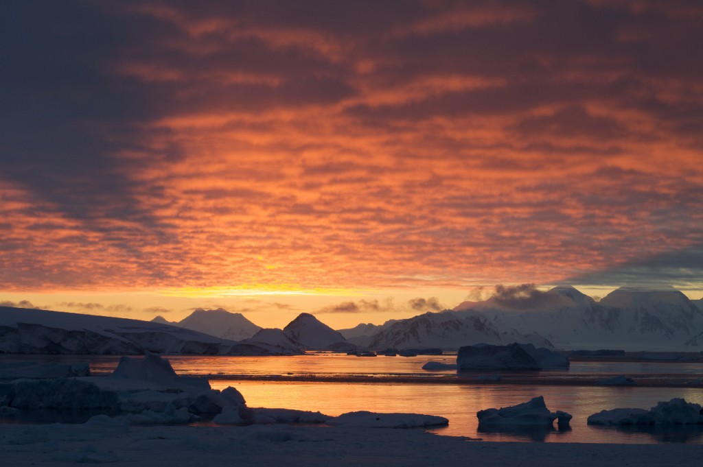 Sunset over Adelaide Island, Antarctic Peninsula.