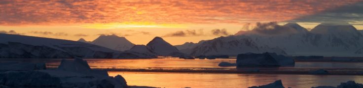 Sunset over Adelaide Island, Antarctic Peninsula.