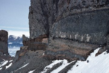 A snow covered mountain.