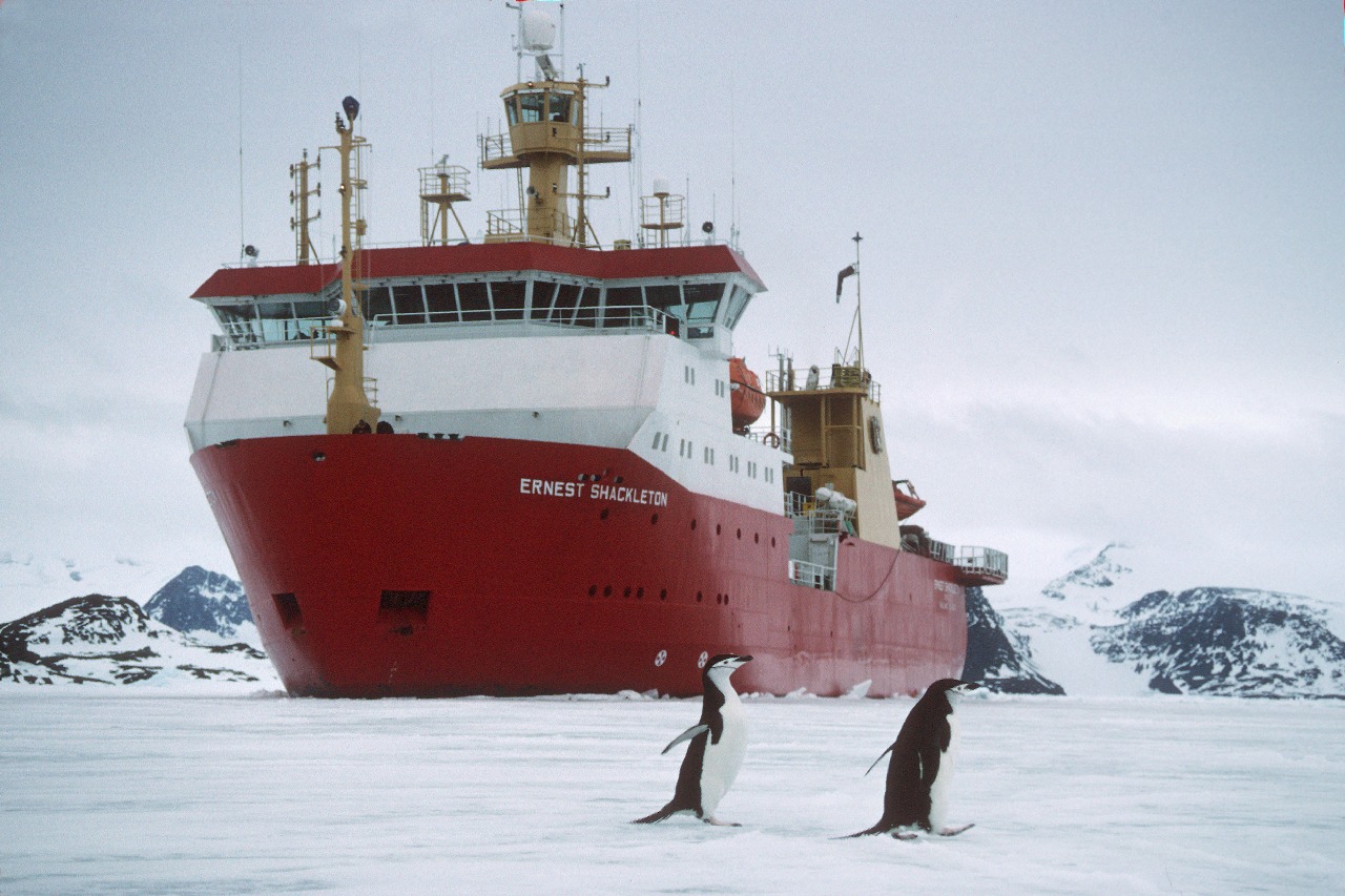 RRS Shackleton in sea ice close to Signy Research Station