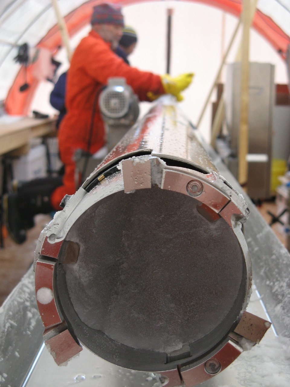 A close up of a machine to drill for ice cores