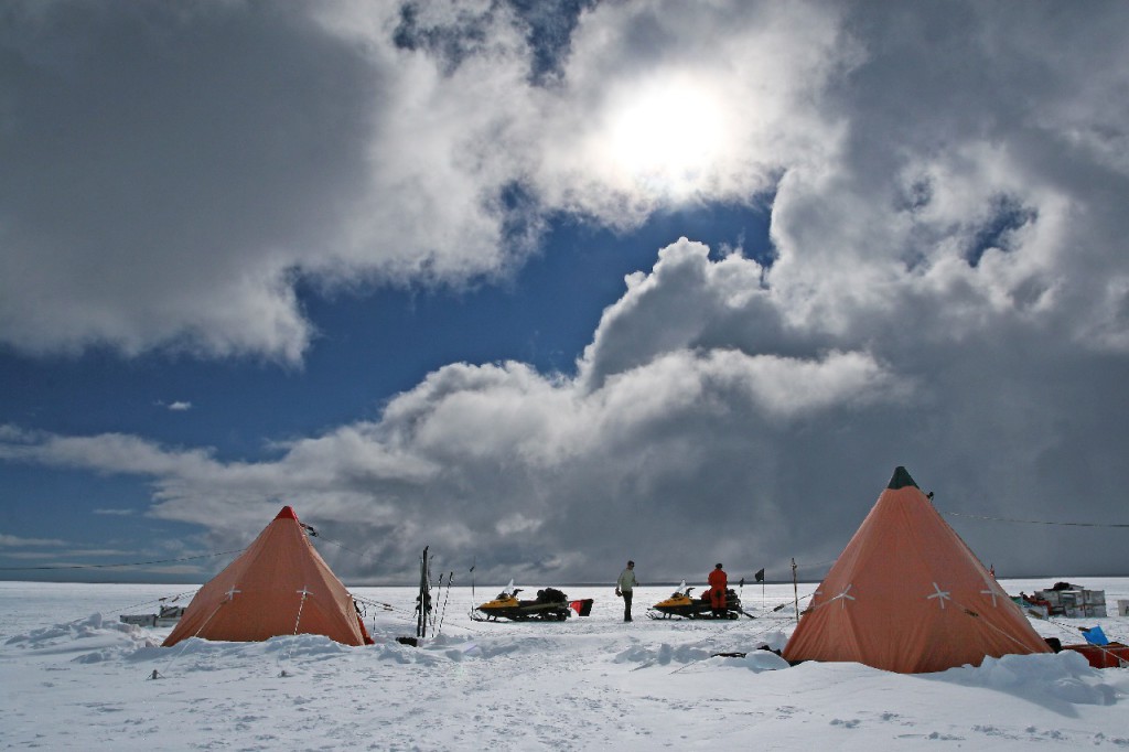 Ice core drilling site (known as Gomez) on the south-western Antarctic Peninsula, taken in January 2007. Field team retrieve 130 metre ice core and ground penetrating radar data to assess regional climate change.