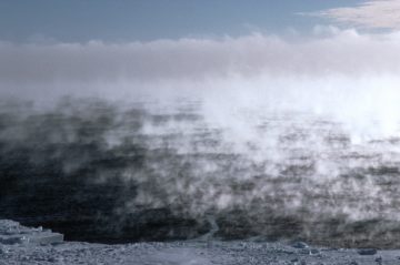 Sea smoke early morning off the Ronne Ice Shelf