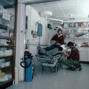 A medical excercise by doctors in the hospital at Rothera