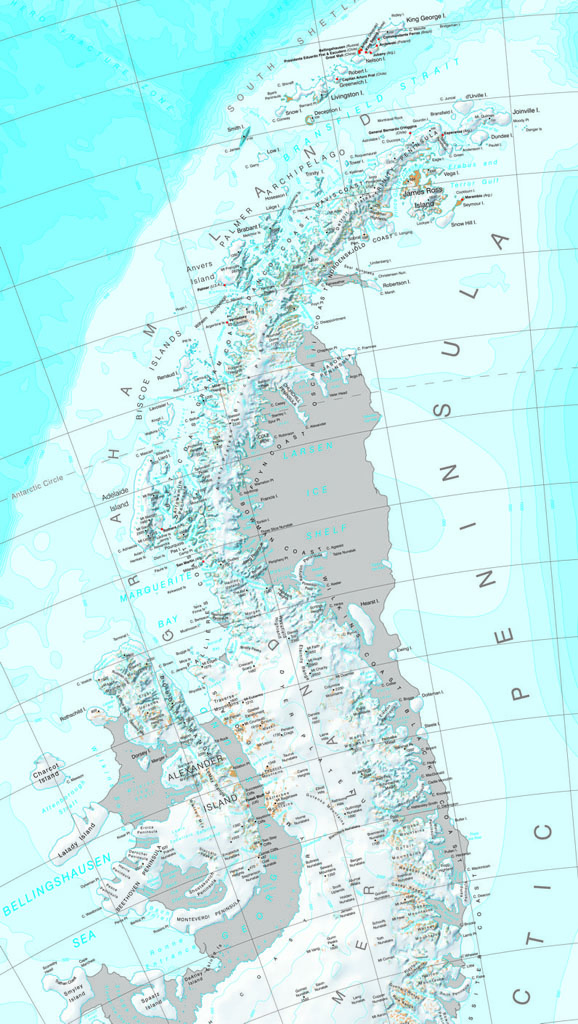 Map of the Antarctic Peninsula showing the Larsen Ice Shelf