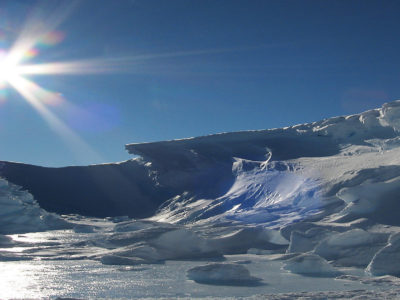 A snow covered mountain.