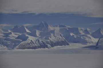 A view of a snow covered mountain.