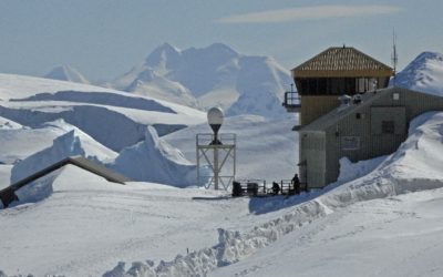 A research base in a snowy landscape