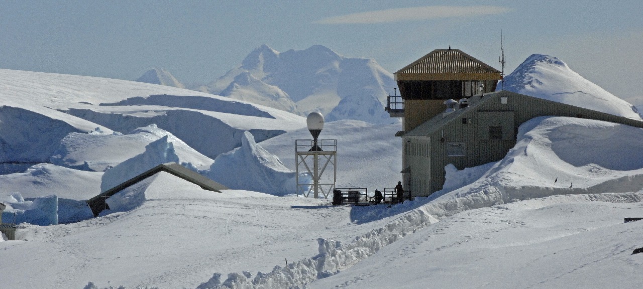 A research base in a snowy landscape