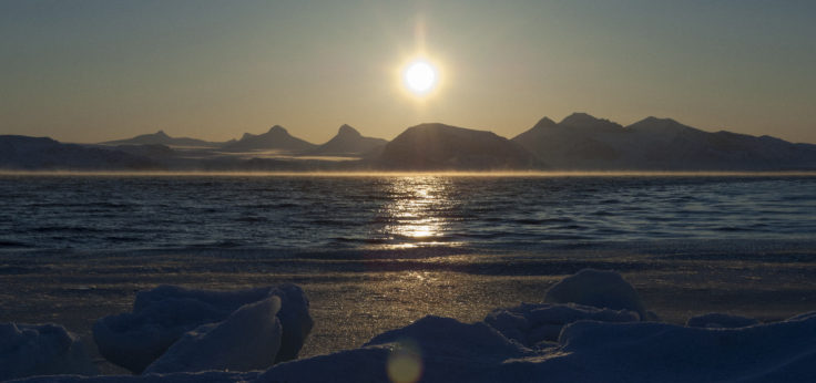 view looking east across Kongsfjorden at Ny Alesund on Svalbard. 