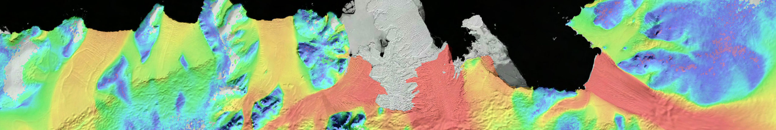 Amundsen Sea glacier catchments - velocity data overlaid on a MODIS mosaic of Antarctica. (Rignot, 2011)