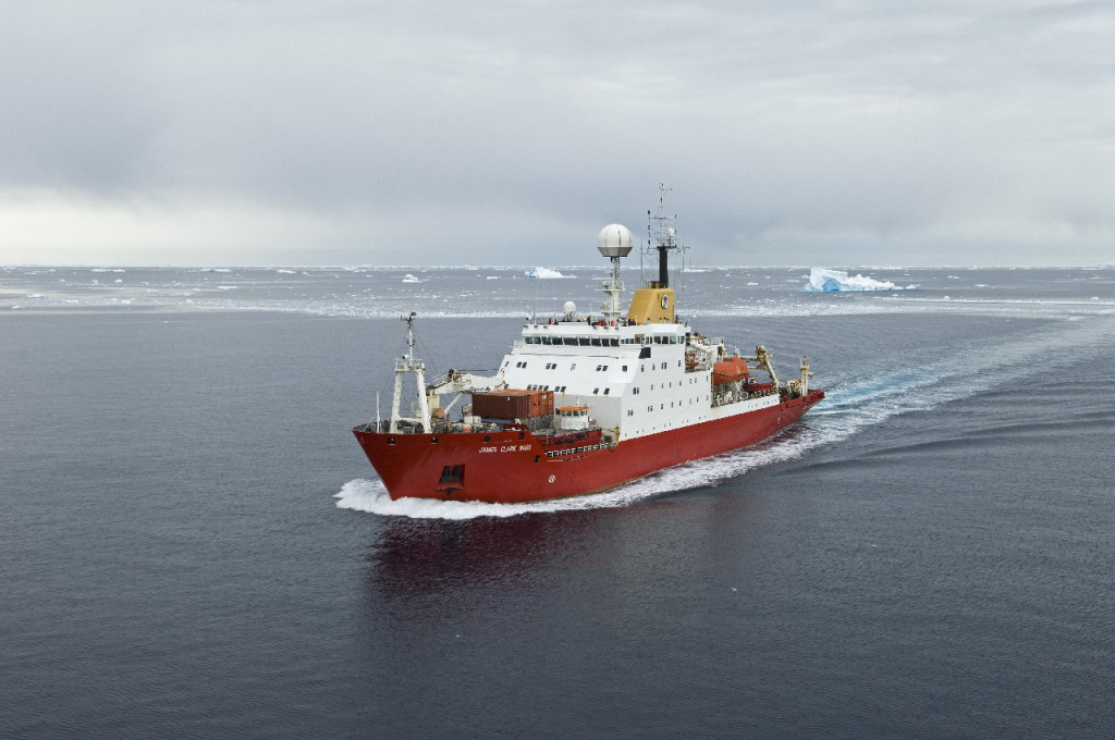 RRS James Clark Ross (JCR) steams 'south' towards Rothera Research Station 