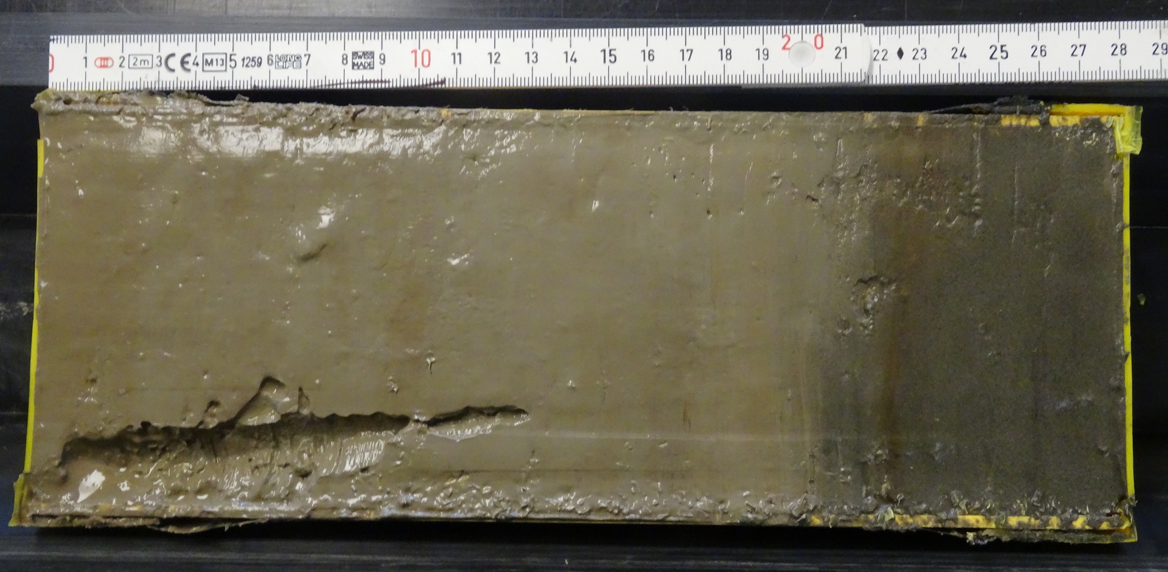 A marine sediment core split ready for sampling