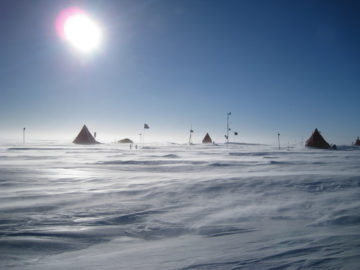 Field party campsite, Subglacial Lake Ellsworth during strong winds
