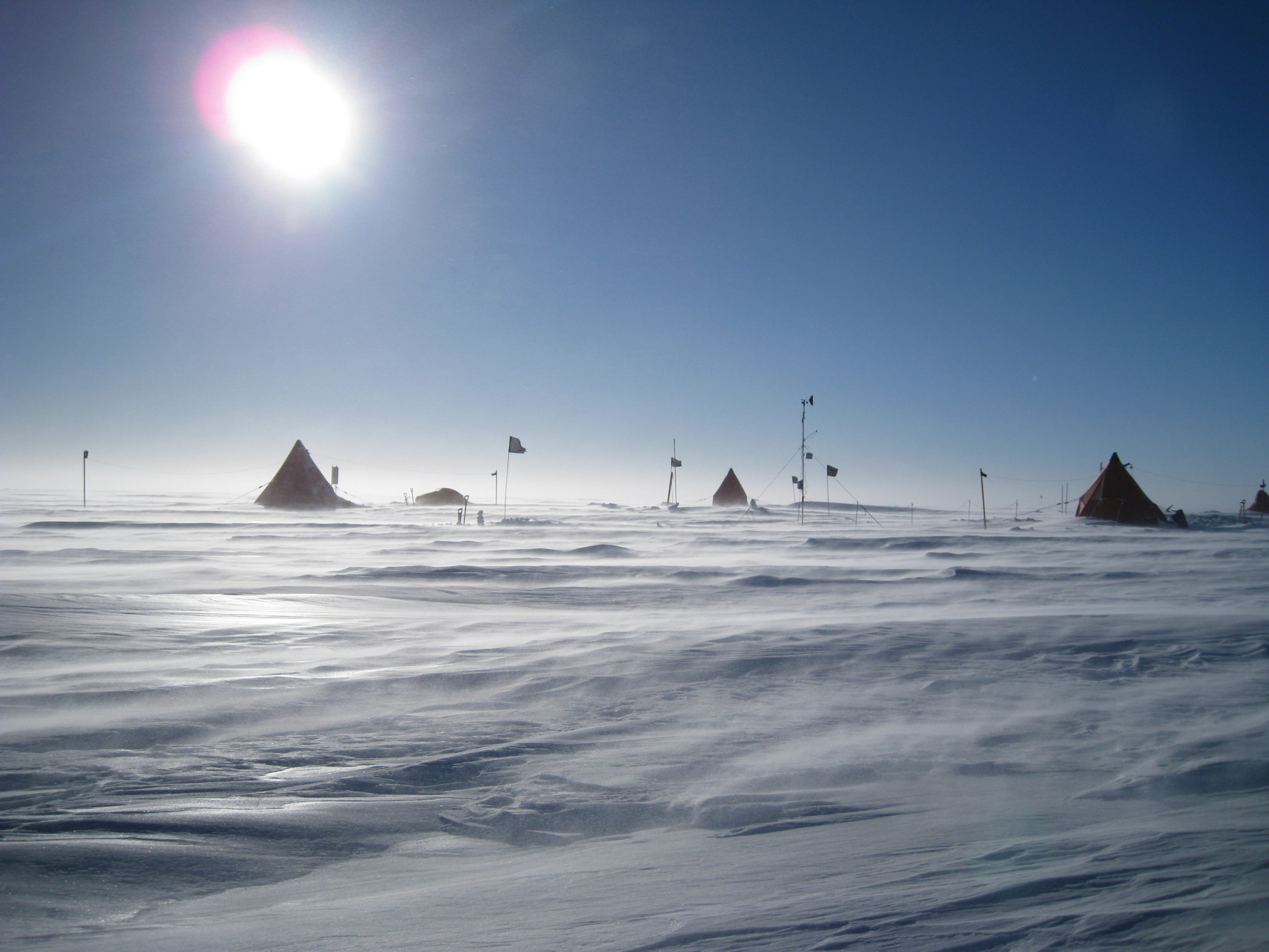 Field party campsite, Subglacial Lake Ellsworth during strong winds