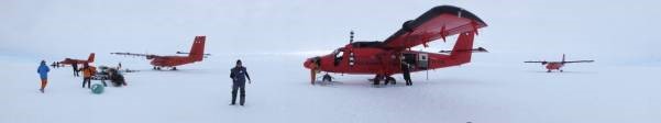 BAS Twin Otter fleet all on the ground at the Tango drilling camp