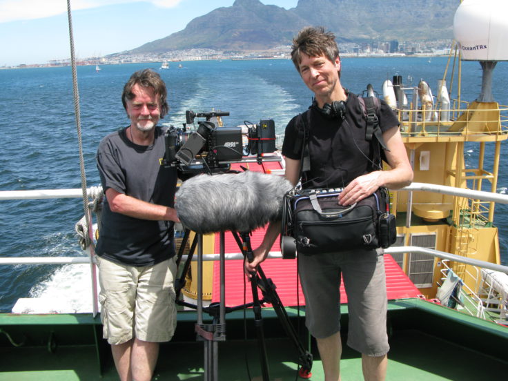 BBC camera man and sound man aboard the RRS Ernest Shackleton