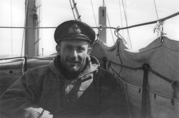 Victor Marchesi, captain of the expedition support ship, HMS William Scoresby, and 2nd-in-command. His experience in ice navigation from his time with Discovery Investigations was vital. (Photographer: Michael Sadler; Archives ref: AD6/19/2/E402/43a)