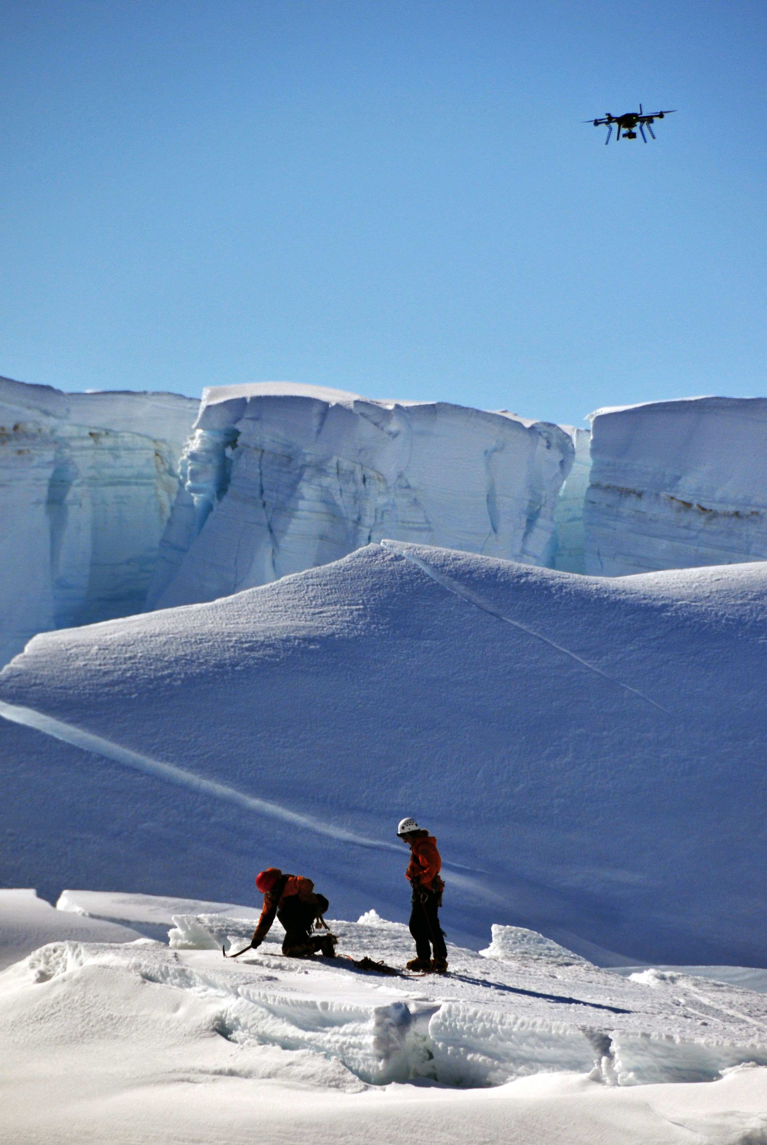 A group of people working in the snow