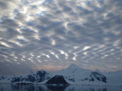 A snow covered mountain.