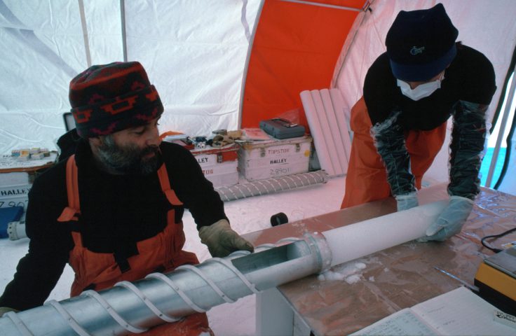 Collecting an ice core from Dronning Maud Land in Antarctica