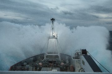 A large ship in the water.