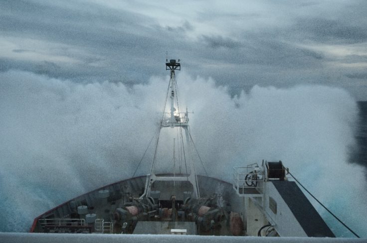 A large ship in the water.