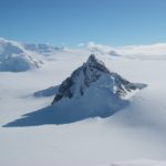 A snow covered mountain.