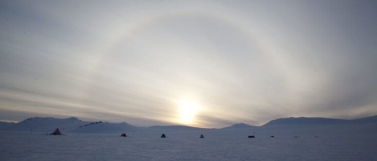 Sledge Romeo (field station), Geology Project. Camp 9, Mt Tricorn, with a sun halo